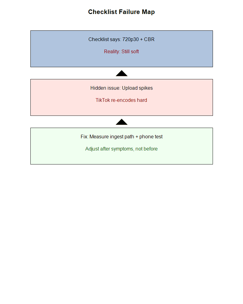 Checklist failure map for TikTok Live quality