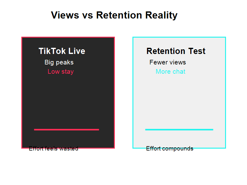 Views versus retention reality graphic for TikTok Live gaming