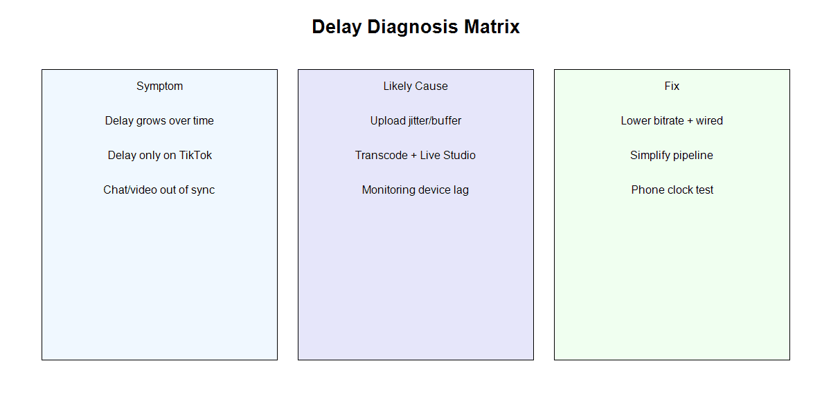 TikTok Live delay diagnosis matrix