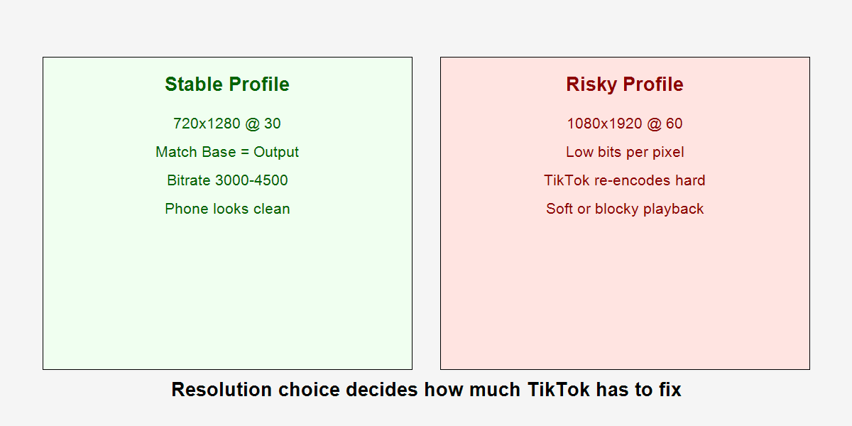 Stable versus risky resolution profile comparison for TikTok Live