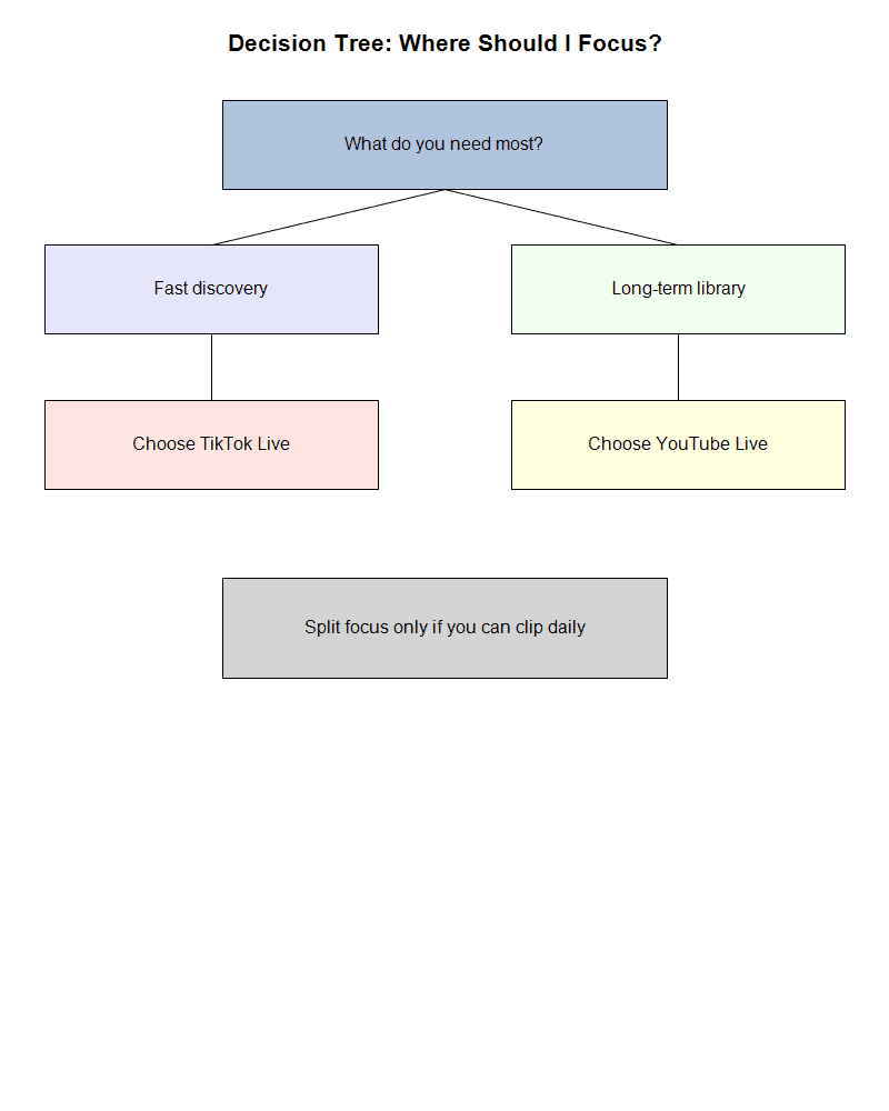 Decision tree for choosing TikTok Live versus YouTube Live